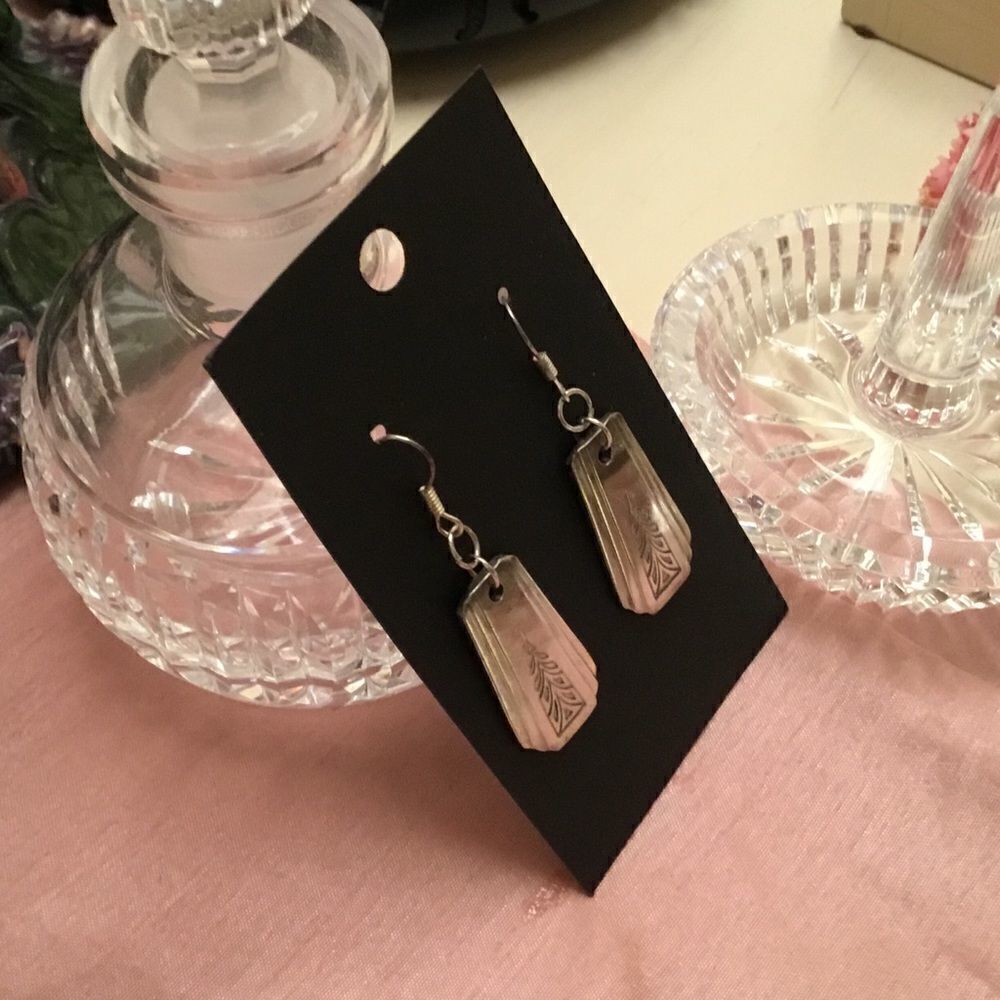 Silvertone Engraved Fishhook Earrings - Picture 4 of 4